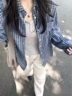 SHEIN ブルーチェックシャツsz25021518521142666