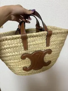 【新品未使用・訳アリ】CELINE/セリーヌ ミディアム クラシックパニエ タン ミディアム サプル クラシック パニエ / ラフィア＆カーフスキン