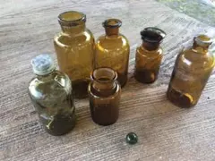 レトロ　瓶　アンバーの小瓶　6点セット