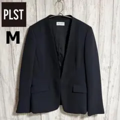 【美品】プラステ ノーカラージャケット M 濃紺 洗える ストレッチ 通勤 通学
