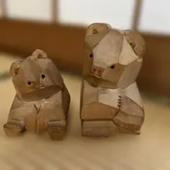 木彫 熊 在銘 大和彫 大和正幸 親子熊