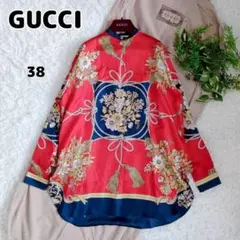 ◾︎未使用級◾︎ 18SS グッチ シルクブラウス プルオーバー 総柄 花柄 38のサムネイル