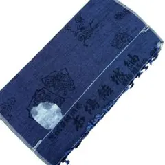 未使用　美品　破れ色紙に花模様織り出し結城紬着尺反物（石下）　濃藍　30