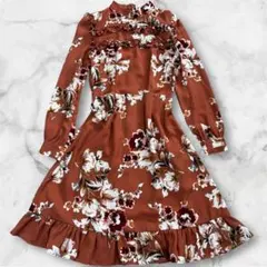 KORALLINE フラワープリント長袖ひざ丈ワンピース 大きいサイズ 42