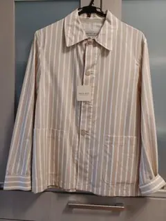 (未着用)MEN'S BIGI ベージュストライプ長袖シャツ　ブランドサイズL