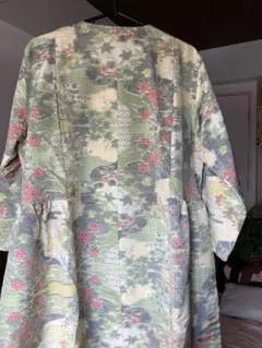 十日町紬《ヱ霞に花模様》着物リメイクコート