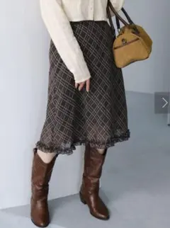 Kastane　チェックシアーミドルスカート　グリーン　カスタネ