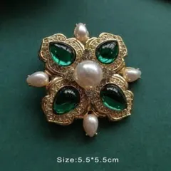 ブローチ　グリーン　パール　バロック調　アンティーク　西洋　【1228-780】