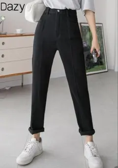 ハイウエスト　テーパード　ジーンズ　デニム　パンツ　ダークグレー