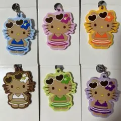 日焼けキティ ラバーストラップ チャーム ハローキティ 全6種 コンプセット