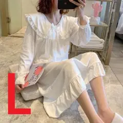 【51-2】白・ナイトウェアルームウェア・ネグリジェ ・L