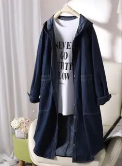 ロング丈 デニムパーカーコート　上着　春秋冬　カーディガン　羽織