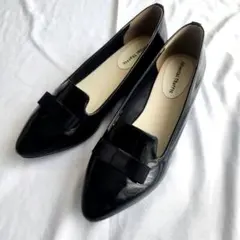 ORiental TRaffic 黒エナメルリボン付きフラットシューズ 晴雨兼用