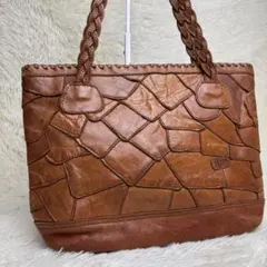 IBIZA イビサ　本革パッチワーク　ハンドバッグ　イントレチャート　型押しロゴ