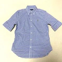 良品】ラルフローレン　カラーポニー刺繍　ギンガムチェック　半袖 シャツ　青　Mのサムネイル