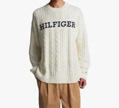 【大人気】TOMMY HILFIGER 　ケーブルモノタイプクルーネックセーター
