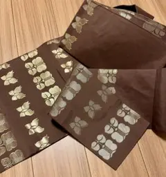 茶色の金色花柄 蝶柄 袋帯 浴衣 着物 和装 アジア kimono コスチューム