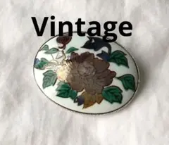 ビンテージ　七宝焼　ブローチ　ホワイト　フラワーモチーフ
