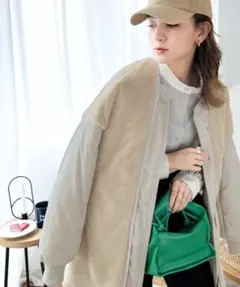 オーバーサイズ！1枚でお洒落映え。フェイクファードッキング中綿ジップブルゾン