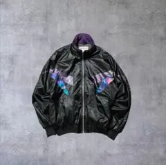 90s retro black nylon jacket / S相当 / 訳あり