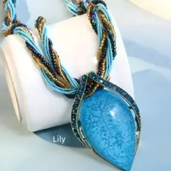 男女兼用✨ 青 涙型 雫型 ラインストーン ビーズ ペンダント ブルー ゴールド