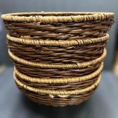 籐製　楕円形カゴ　レトロ　工芸品5個セット
