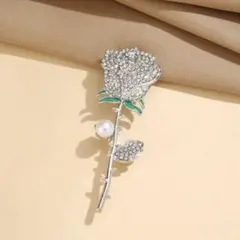 ブローチ　薔薇　ばら　バラ　人工真珠　シルバーカラー　上品　フォーマル　ピン