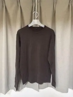 無印ブラウン Lサイズ ウール100% 長袖クルーネックセーター　ニット