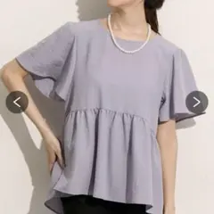 ニッセン ふんわりペプラム半袖ブラウス Lのサムネイル