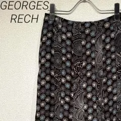 GEORGES RECH ひざ丈スカート フレア 総柄 レトロ 薄手 裏地付き