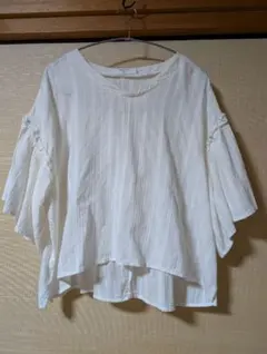 サマンサモスモス　五分袖フリルブラウス　ホワイト　L