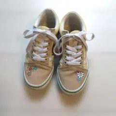 VANS キッズスニーカー 19cmセサミストリート 花柄 ベージュ×クリーム