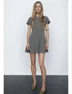 zara 半袖ミニワンピース ライトグレー