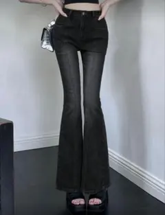 Y2Kウエスト位置中層フレアースタイルジーンズ レディース、フレアデ ニムへ