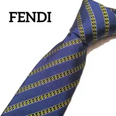 極美品　FENDI　ネクタイ　ネイビー　ストライプ　ズッカ　シルク　イタリア製のサムネイル