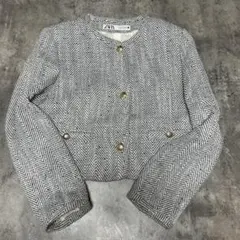 ZARA ヘリンボーン柄ショートジャケット　M