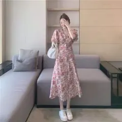 ワンピース 夏 半袖 花柄 ロング 袖フリル レディース ゆるかわ デート 秋