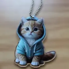 新品未使用で可愛い猫のフード付きパーカー アクリルキーホルダー