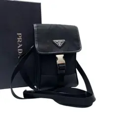 良品 プラダ ナイロン×レザー 三角プレートロゴ ショルダーバッグ フォンケース