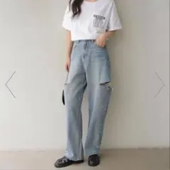 COCOMOMO デニムパンツ ダメージデニム ジーンズ ライトブルー