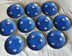 和食器 小皿 豆皿 10枚セット 花柄 ブルー 陶器
