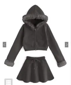 GRL ファーパーカーxフレアスカートニットセットアップ [an1481]