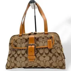 良品　COACH コーチ　ハンドバッグ　シグネチャー　キャンバス　レザー