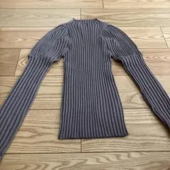 グレー リブ編み パフスリーブ ニット
