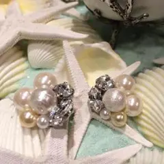 パールとビジューのゴージャスピアス