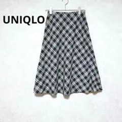 ユニクロ 　スカート　フレアスカート　ミディアム丈　チェック柄　ブラック　M
