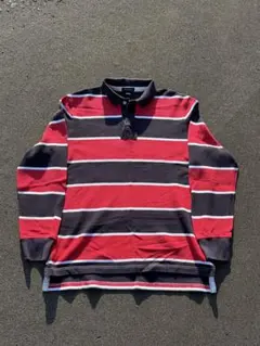 LANDS' END 長袖 ラガーシャツ ボーダー Lのサムネイル