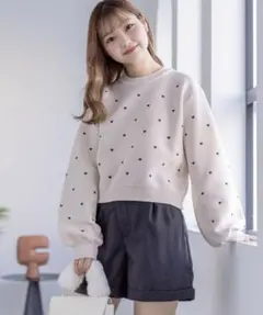 ハート刺繍長袖ニットトップス clear