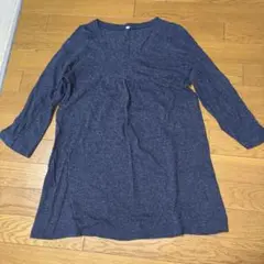 【無印良品】ネイビー 七分袖 チュニック サイズLのサムネイル