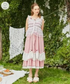 axes femme ローズリボンチェックワンピース 赤